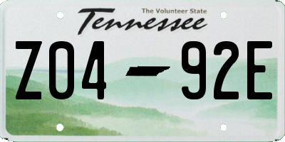 TN license plate Z0492E