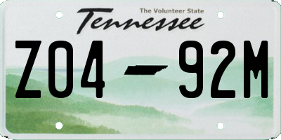 TN license plate Z0492M