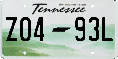TN license plate Z0493L