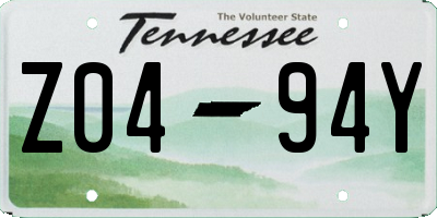 TN license plate Z0494Y