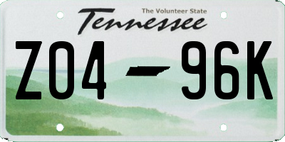 TN license plate Z0496K