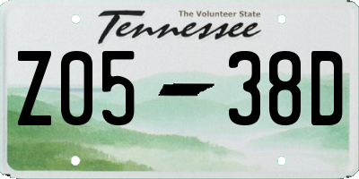 TN license plate Z0538D