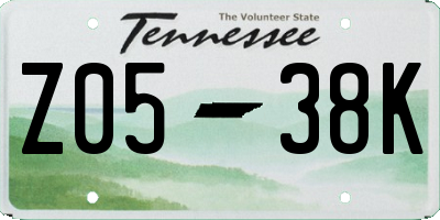 TN license plate Z0538K