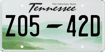 TN license plate Z0542D