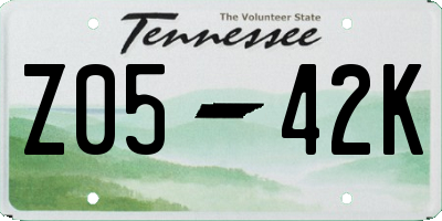 TN license plate Z0542K