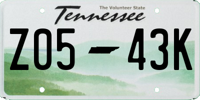 TN license plate Z0543K