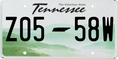 TN license plate Z0558W