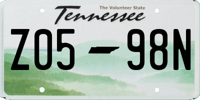TN license plate Z0598N