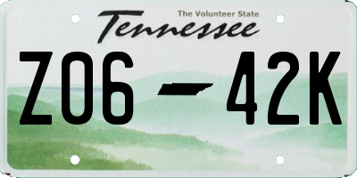 TN license plate Z0642K