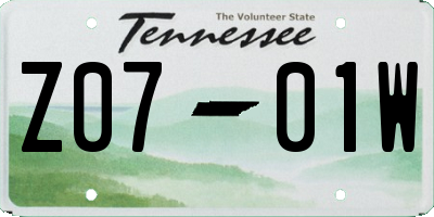 TN license plate Z0701W