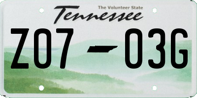 TN license plate Z0703G