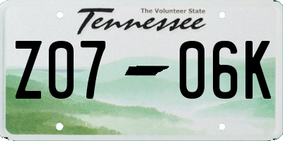 TN license plate Z0706K