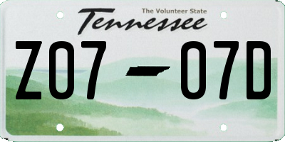 TN license plate Z0707D