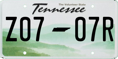 TN license plate Z0707R