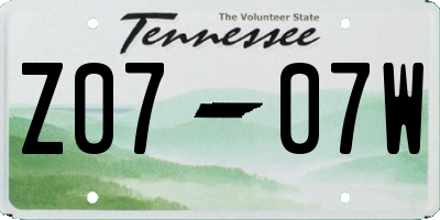 TN license plate Z0707W