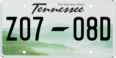 TN license plate Z0708D