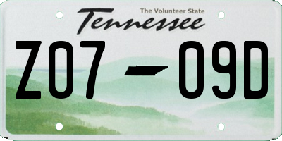 TN license plate Z0709D