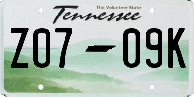 TN license plate Z0709K