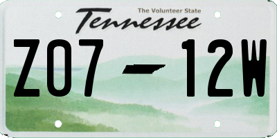 TN license plate Z0712W