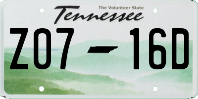 TN license plate Z0716D