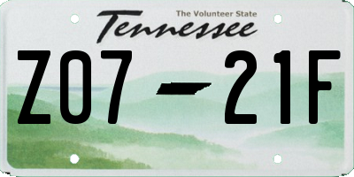 TN license plate Z0721F