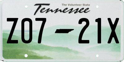 TN license plate Z0721X