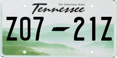 TN license plate Z0721Z