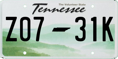 TN license plate Z0731K