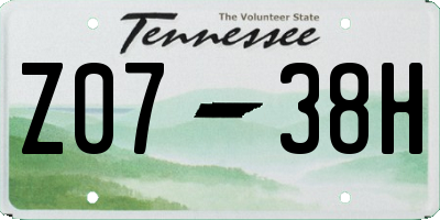 TN license plate Z0738H