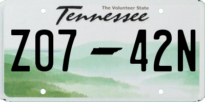 TN license plate Z0742N