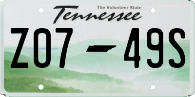 TN license plate Z0749S