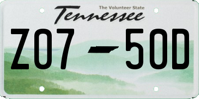 TN license plate Z0750D