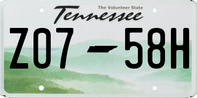 TN license plate Z0758H