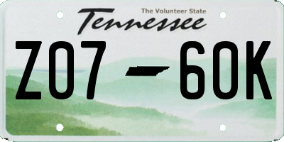 TN license plate Z0760K