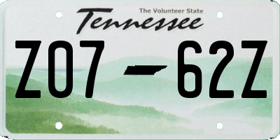 TN license plate Z0762Z
