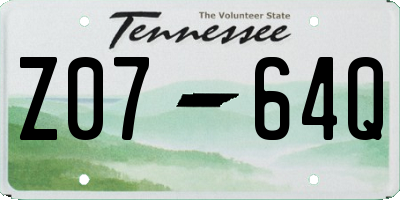 TN license plate Z0764Q