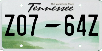 TN license plate Z0764Z