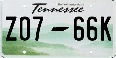 TN license plate Z0766K