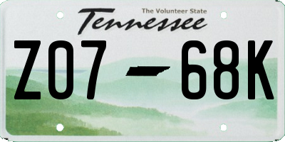 TN license plate Z0768K