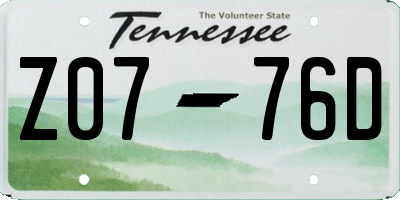 TN license plate Z0776D