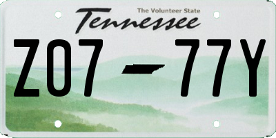 TN license plate Z0777Y