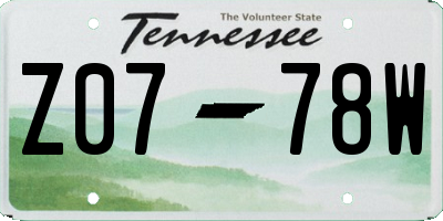 TN license plate Z0778W