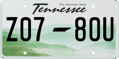 TN license plate Z0780U