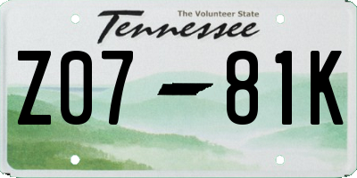 TN license plate Z0781K