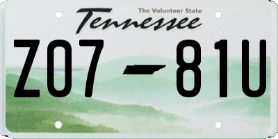 TN license plate Z0781U