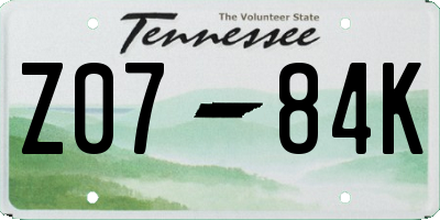 TN license plate Z0784K