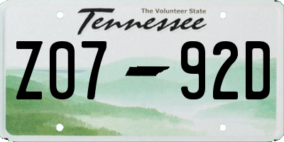 TN license plate Z0792D