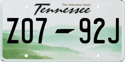 TN license plate Z0792J