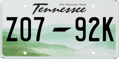 TN license plate Z0792K