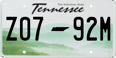 TN license plate Z0792M